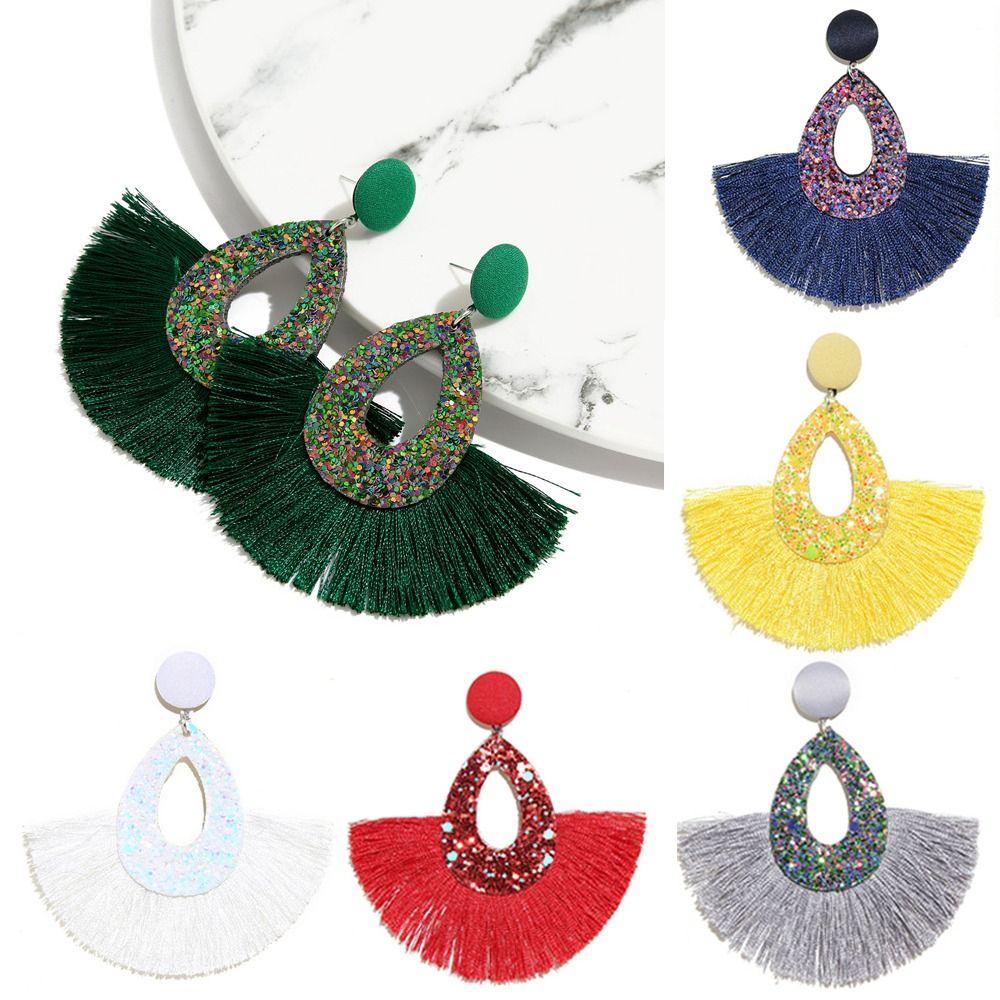 Серьги-капли с блестками и кисточками в богемном стиле, блестящие блестящие висячие свадебные серьги