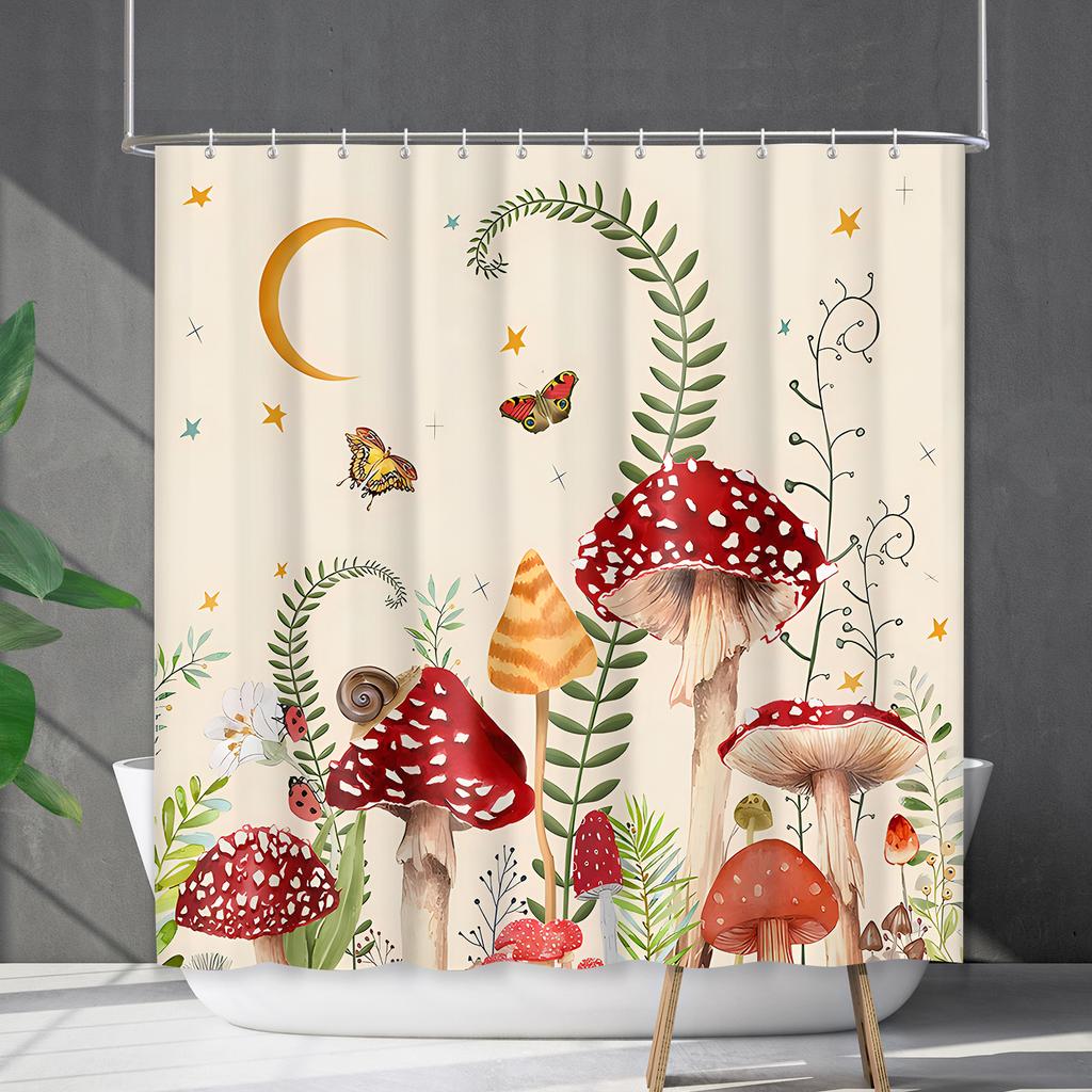 Водонепроницаемая штора для ванной, цифровая печать, растение, гриб, занавеска для душа, без пробивки, перегородка для туалета, ткань для душа