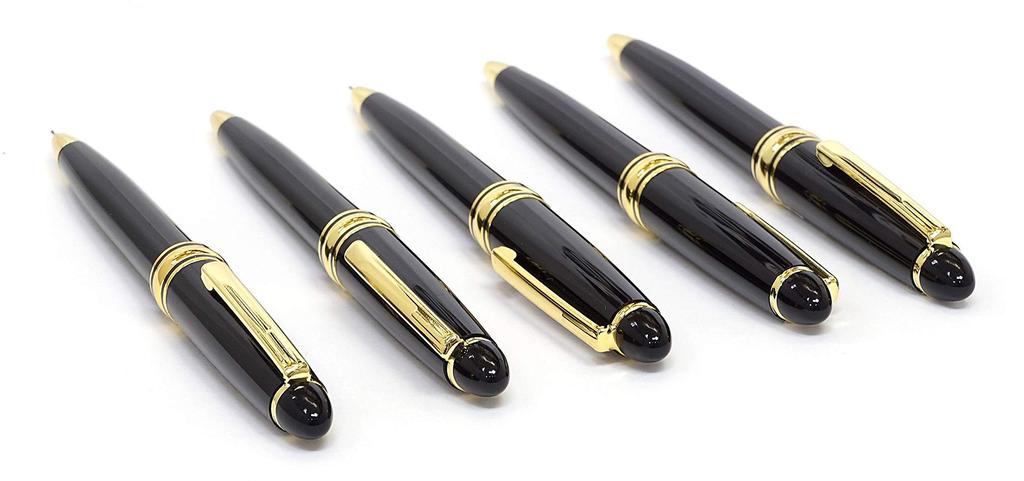 Blue grained leather pen case with metal ring cap and sliding retro mechanical pencil set SASL-8838S