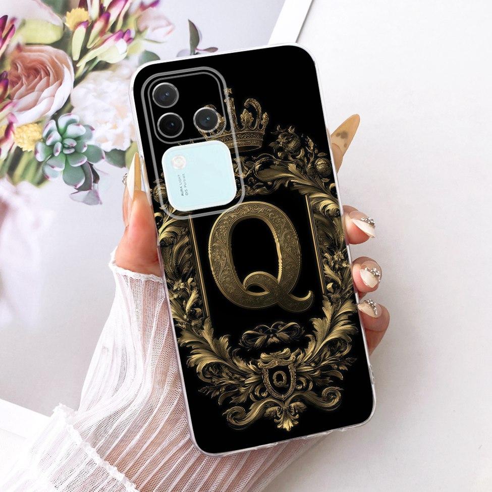 Чехол для Vivo S18Pro V2344A Чехол для Vivo S18 Pro Прозрачный Роскошная Корона Буквы от A до Z 2D Плоский Узор Мягкий Чехол