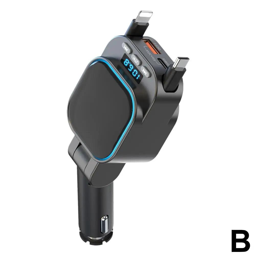 VR Robot FM-трансмиттер Bluetooth 5.3 Автомобильный MP3-плеер 96 Вт PD Type-c+QC3.0 Быстрая автомобильная зарядка с 2 выдвижными кабелями Для Pho A8I0