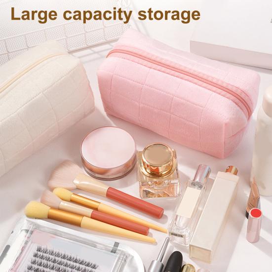 Косметичка из бархата с клетчатой текстурой, застежка-молния, портативная косметичка, дорожная, деловая, сумка для туалетных принадлежностей, большая вместимость, косметичка
