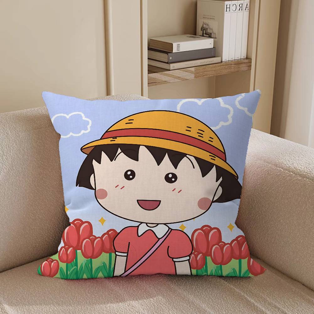 Chibi Cartoon Maruko Chan Pillow Case Removable Washable Cushion Cover – All-Season Soft Linen