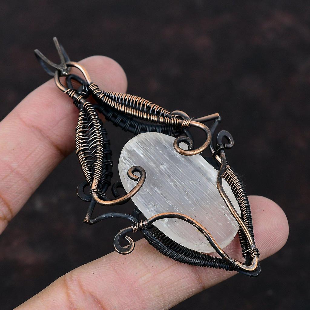 Селенит Друзы Подвеска Медная проволока Обернутая подвеска Селенит Друзы Ювелирные изделия Удивительная подвеска Подвеска из драгоценных камней для подарка Медные украшения ручной работы