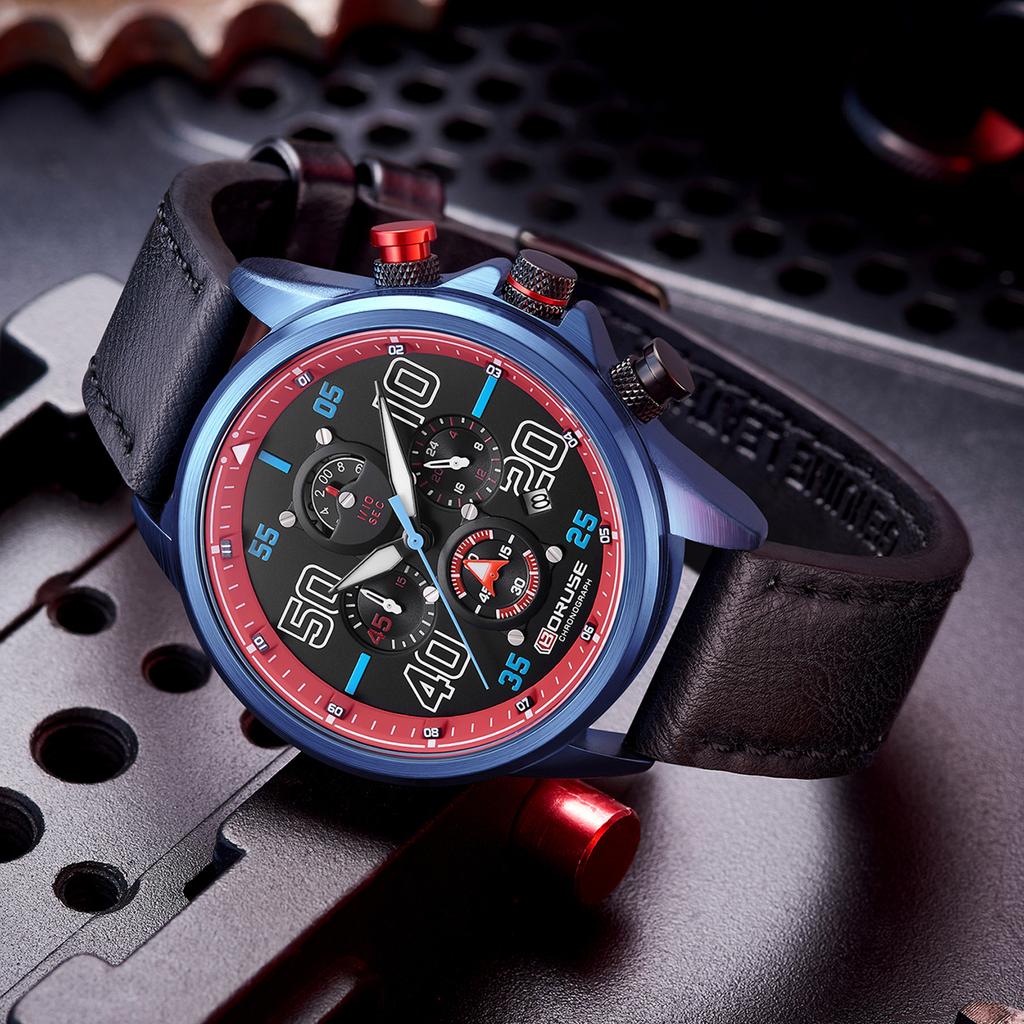 BORUSE Классические повседневные часы Мужские часы Большой циферблат Большие цифры Мужские часы Стрелочные кварцевые мужские часы Классические повседневные часы Кожаный ремешок