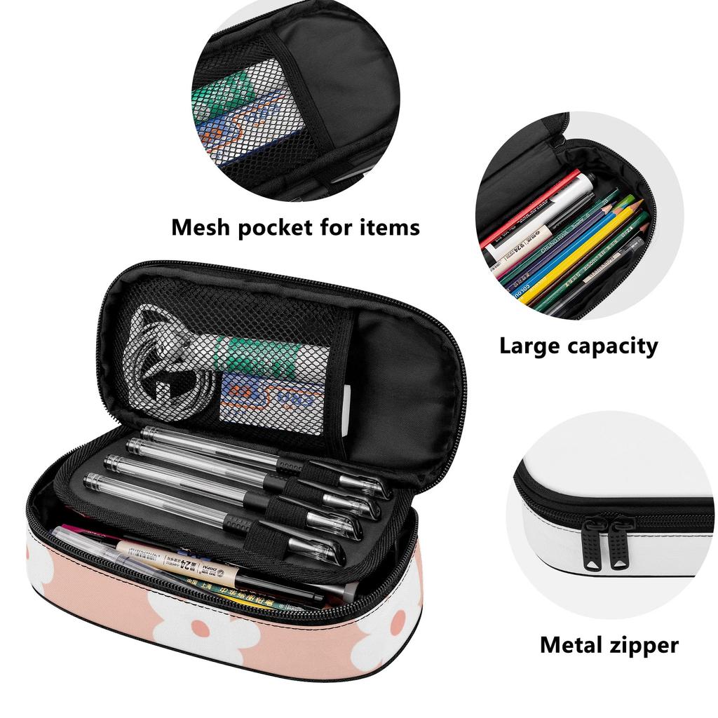 Pen Case Smooth Zipper Roomy Interior 300D Polyester with Main Compartment Mesh Pocket and Pen Slots for College and School Use