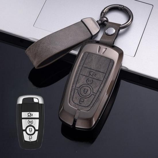 Alloy Leather Car Key Case Cover For Lincoln MKC MKZ MKX Navigator Continental