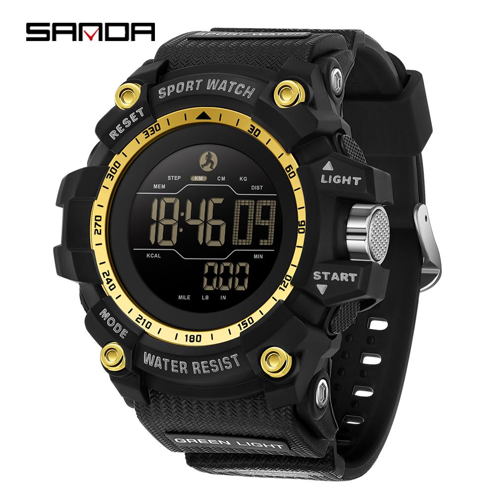 SANDA Digital Watch Men Sport Male Electronic Wristwatch Luxury LED Stopwatch Alarm Calorie Step Counter Waterproof Clock 2192