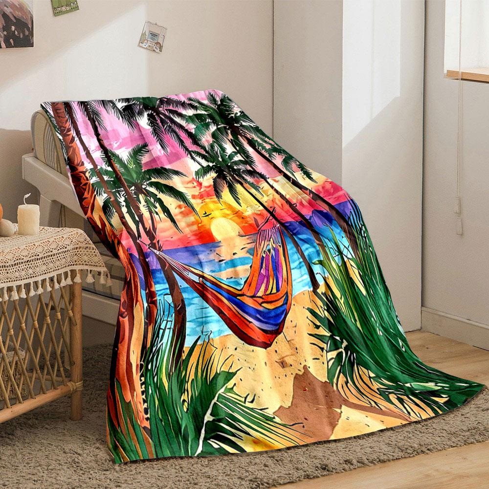 Tropical Sunset Beach Hammock print blanket soft and cozy perfect for the living room bed sofa or a nap,gift