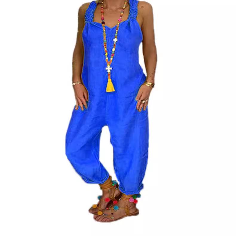 Свободный повседневный льняной комбинезон большого размера (2021)