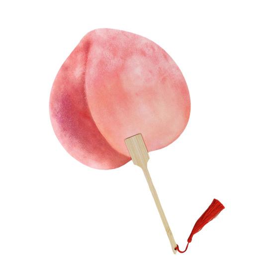 Fruit Print Fan with Wooden Long Handle Portable Lightweight Outdoor Travel Camping Picnic Summer Handheld Round Paper Fan