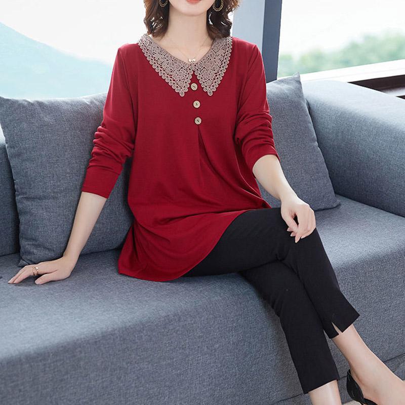 Весенне-осенняя одежда для мам, свободная футболка большого размера с длинными рукавами, нижняя рубашка в западном стиле, топ
