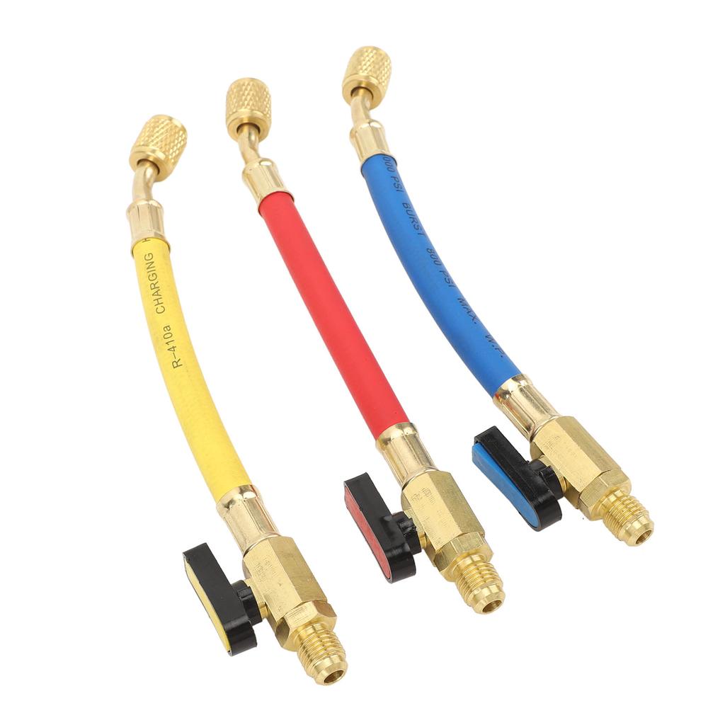 R134A R410A R22 R12 Charging Hoses Refrigeration Charging Hose Set with Ball Valve Color Coded for HVAC AC Maintenance
