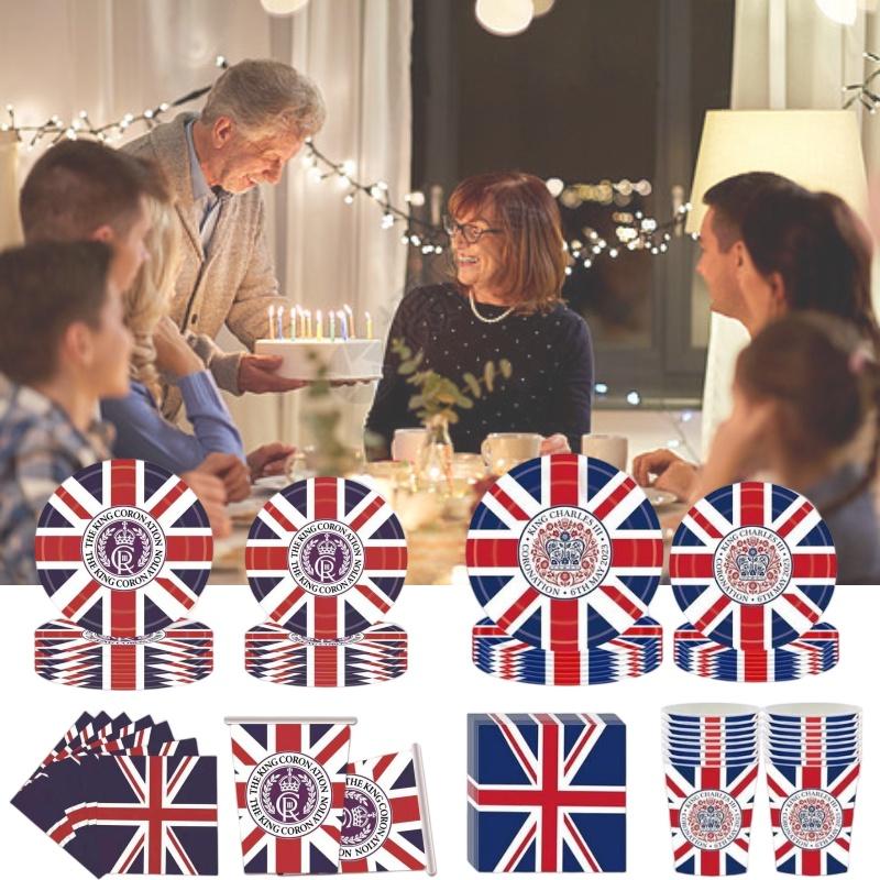 Король Карл III Юнион Джек Одноразовая праздничная посуда для празднования дня рождения