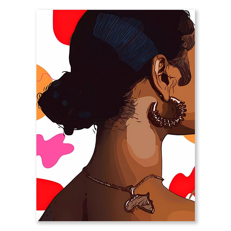 Fashion Black Girl Canvas Painting Hair Salon Champagne Wall Art Living Room Posters and Prints Home Decorations