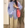 Colorful Button Blue Stripe Shirt for Women Spring Loose Casual Versatile Top Korean Style Lapel Single Breasted Blouses