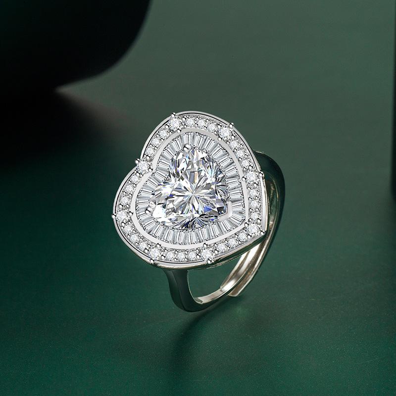 Nice 925 Sterling Silver Heart Ring Moissanite Adjustable Simplicity Exquisite For women Jewelry Wedding Plated 18K White Gold