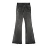 Womens Frayed Hem Loose Low Rise Straight Flare Jeans Streetwear