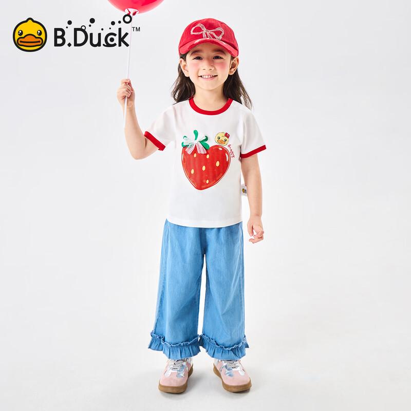 Хлопковая футболка с коротким рукавом для девочек B.Duck с клубникой