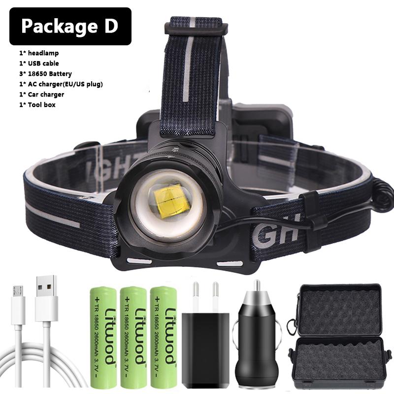 XHP160 1000 000LM Светодиодный налобный фонарь Powerbank 7800 мАч 18650 Батарея Фара Масштабируемый водонепроницаемый налобный фонарик Лампа