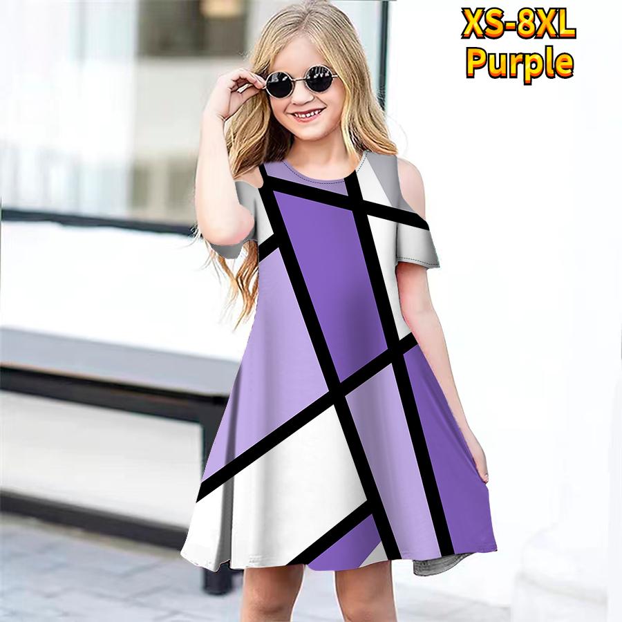 Платья с цветочным лоскутным сетчатым принтом для девочек, детское праздничное платье с открытыми плечами для девочек, платье принцессы, платье с короткими рукавами для девочек старше 4 лет