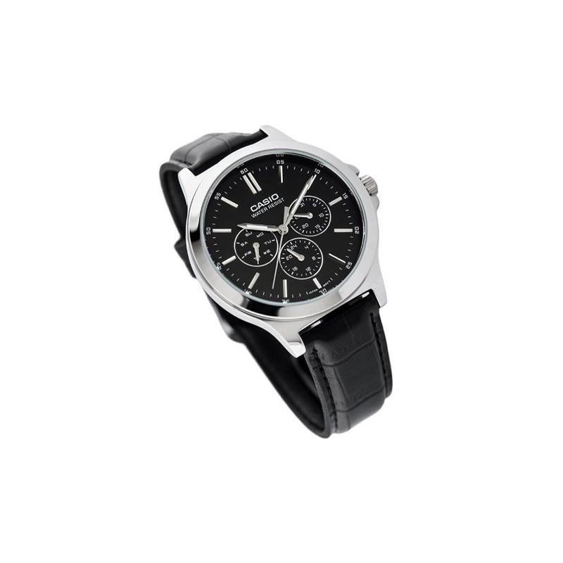 Casio Серия STANDARD Модные Деловые Ретро Классические Тройной Циферблат Шесть Стрелок Черный Циферблат Водонепроницаемые Кварцевый Механизм Ремешок из Натуральной Кожи MTP-V300L-1A