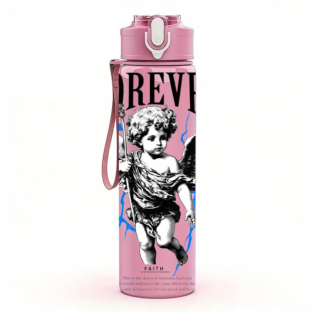 1PC Forever Angel Lightning Retro Print 750ml Color Plastic Sports Water Bottle Leakproof Flip Straw Lid Suitable for Sports Office Home Use