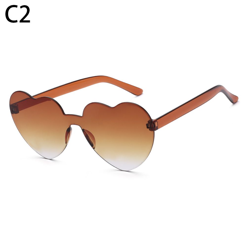 Accessories Trendy Candy Color Eyewear Heart Sunglasses Rimless Sunglasses for Women Heart Glasses