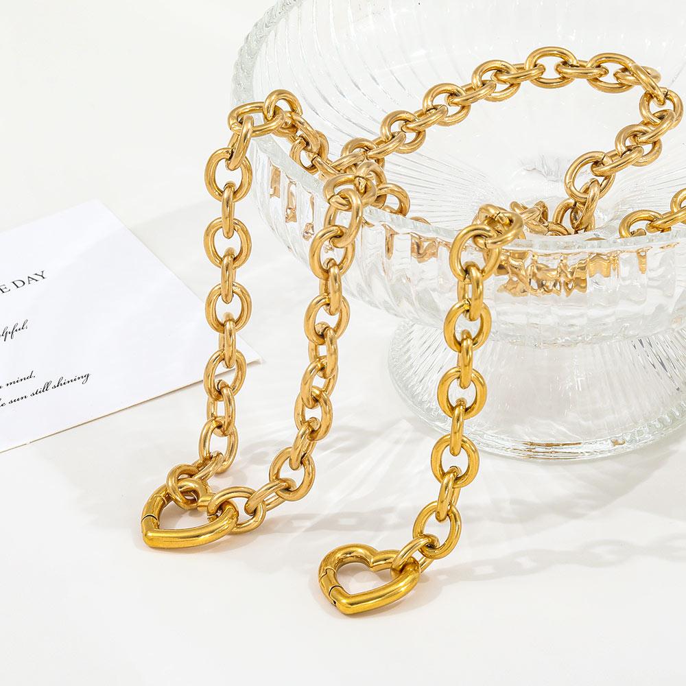 Joolim Jewelry 18K Gold Plated Waterproof&No Fade Fashion Versatile Chunky Love Heart Buckle Necklace Stainless Steel Jewelry