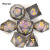 7 Pcs Black Pink Flowing Sand White Number Sharp Edge Resin Dice Polyhedral Dice Suitable for Role-Playing RPG Board Game