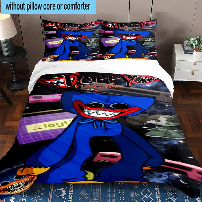 Blue Monster Huggy Family 3pcs Bedding,Including 1pc Duvet Cover And 2pcs Pillowcases Perfect for Christmas,Ideal for Bedroom, Dormitory