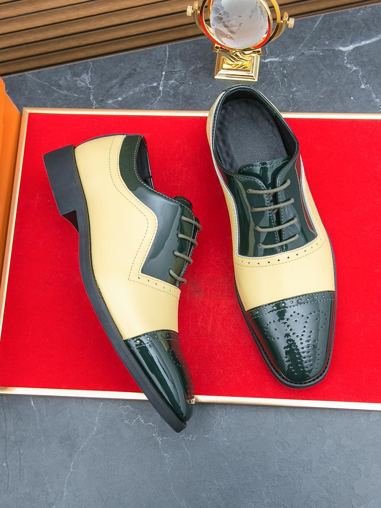 Новые британские мужские остроносые желто-зеленые комбинированные туфли-оксфорды на шнуровке, деловой кэжуал, мужская свадебная обувь, обувь для выпускного вечера