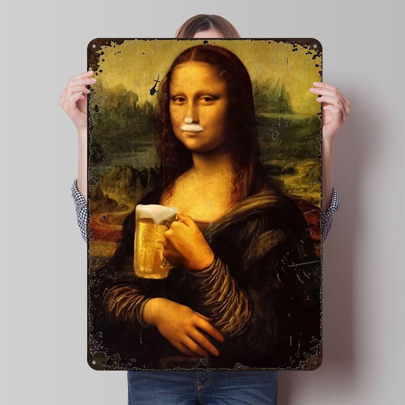Mona Lisa Funny Printed Poster Customized Wall Art Retro Vintage Metal Tin Signs for Room House Home and Decoration Gaming Decor