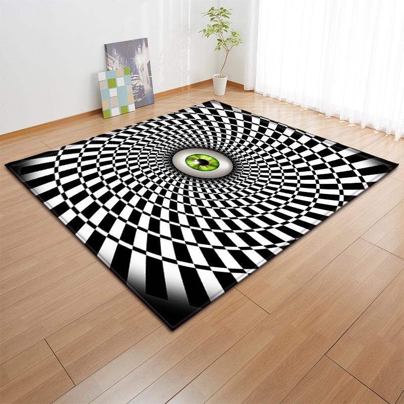 3D Three-Dimensional Large Carpet Door Mat Black And White Vortex Living Room Large Square Floor Mat Non-Slip Foot Mat