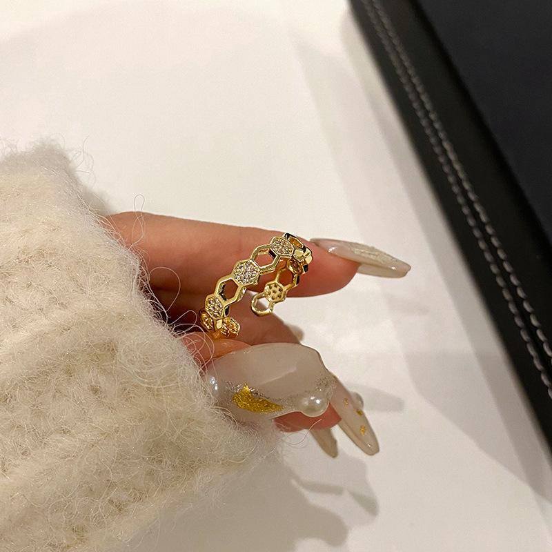 Кольцо в виде сот с полым бриллиантом, открытое кольцо, регулируемое, уникальное, легкое, роскошное, высокочувствительное кольцо