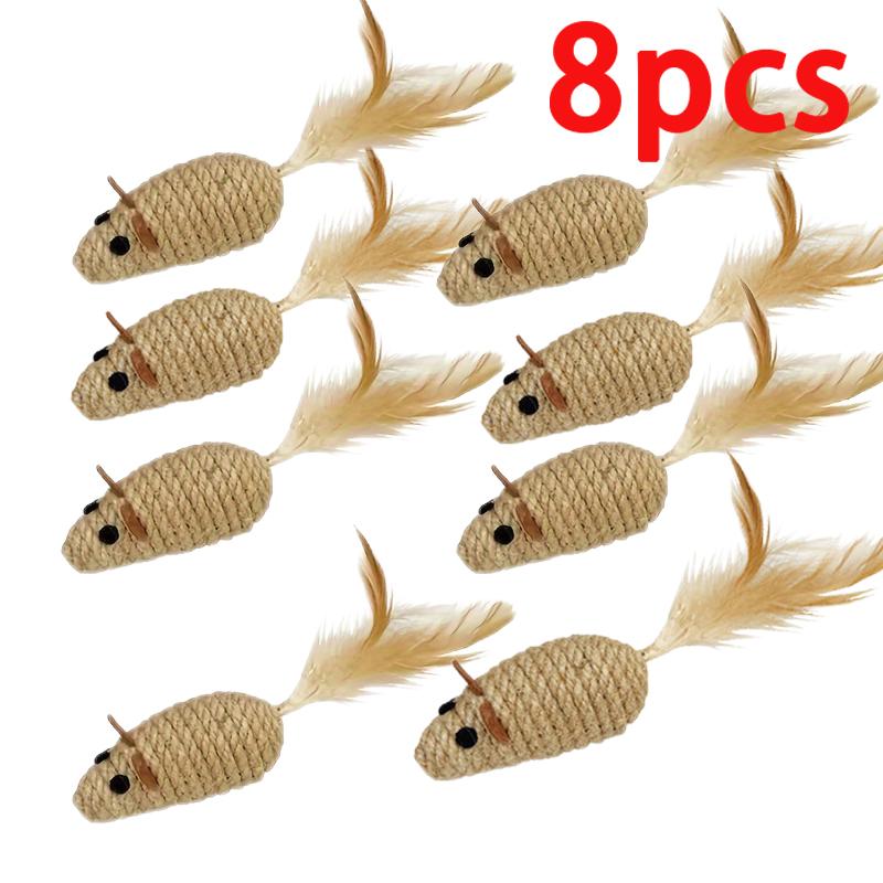 2 шт. Искусственная мышь с перьевым хвостом, игрушка для кошки, мыши из полосатой ткани со звуковой панелью, товары для питомцев, забавные игровые игрушки, интерактивный котенок