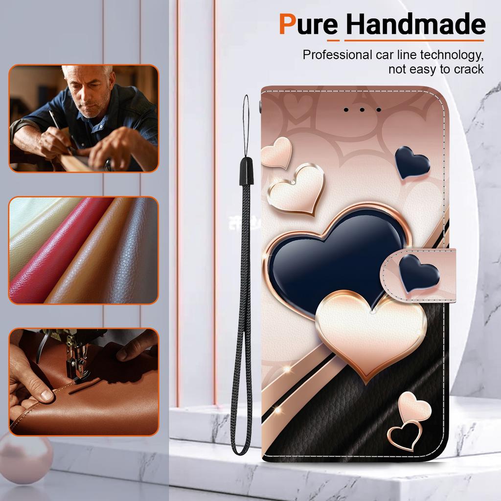 Чехол-книжка из искусственной кожи ручной работы для Samsung A22 5G/A22s 5G (SM-A226B/A226L)- Противоскользящий ударопрочный чехол с ремешком на запястье и дизайнами в виде сердец/роз и кошек