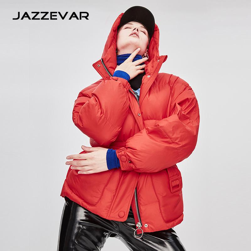 JAZZEVAR Зимний утолщенный свободный пуховик женский средней длины теплый хлеб пальто пальто