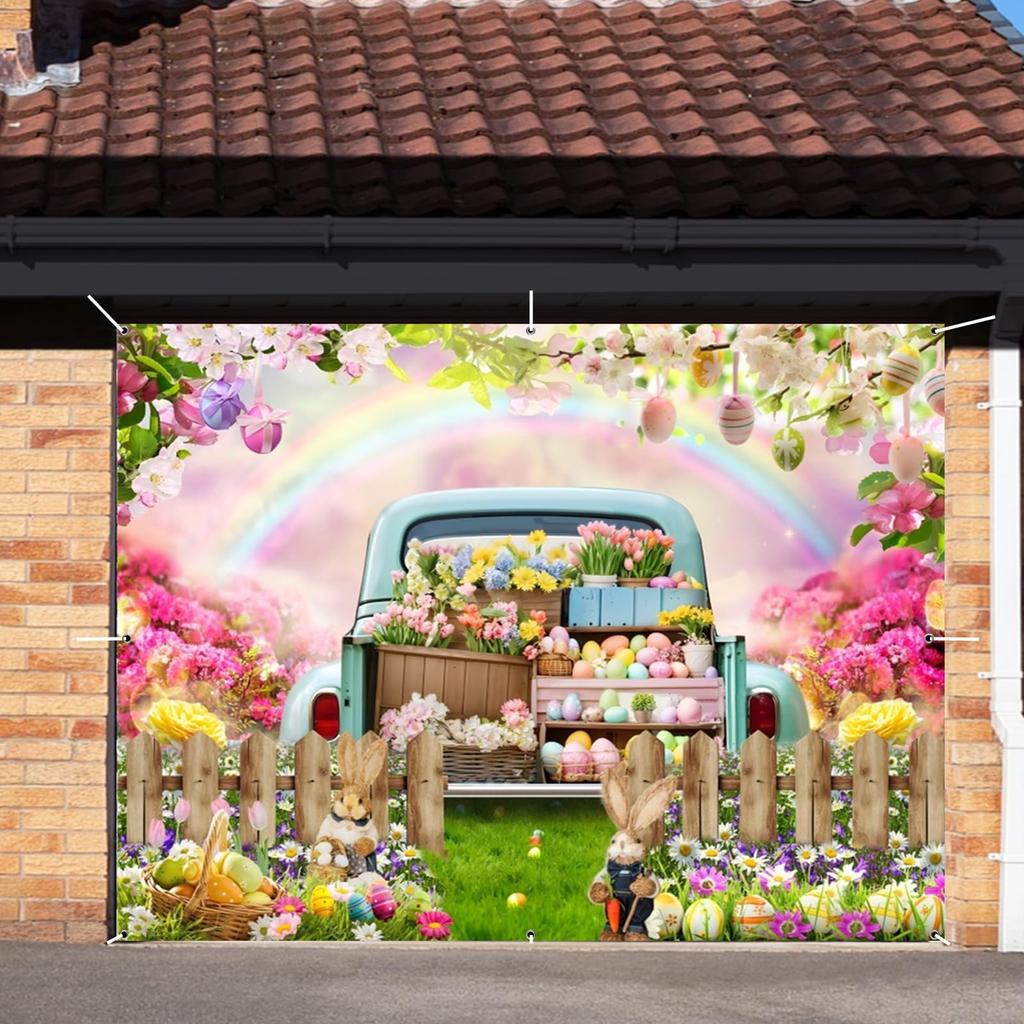 Hraiufc Easter Garage Door Cover Decorations Banner,Spring Easter Garage Door
