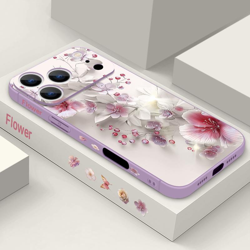 Чехол-шнурок с розово-белым цветочным узором для iPhone 17 Pro Max, мягкий силиконовый чехол для iPhone 16 Pro Max, чехол для iPhone 15 14 13 12 11 16E Air