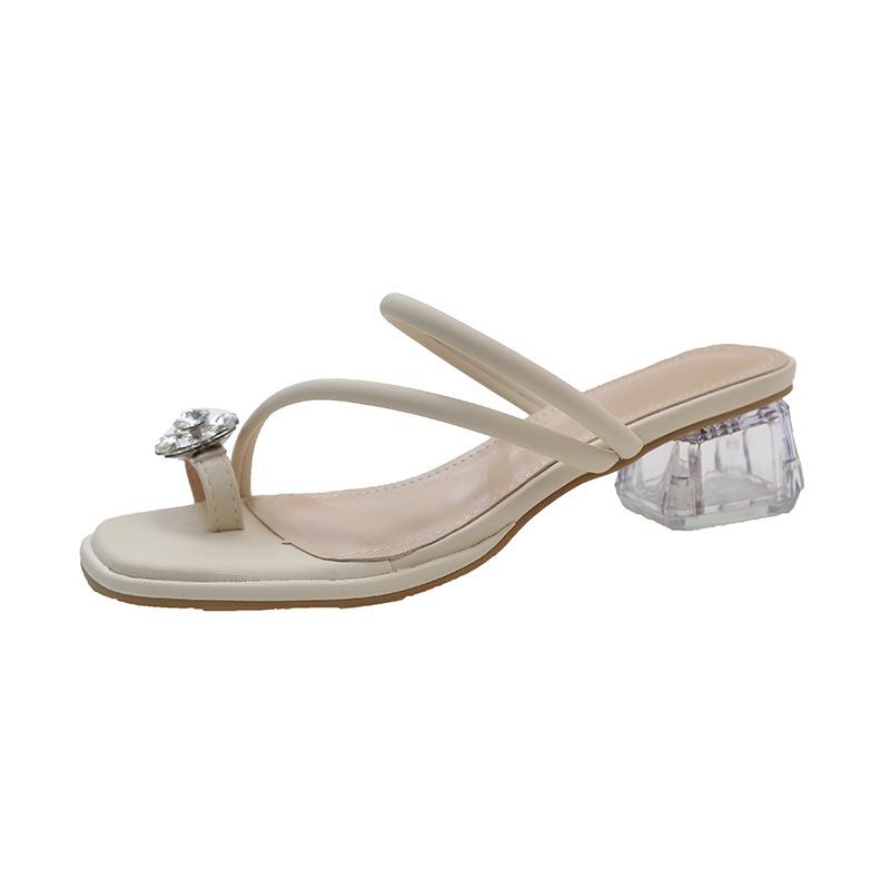 Low Block Heels Strappy Sandals for Women Platform Slipper Chunky Heel Flip-Flop Lightweight Women's Summer Square Open Toe Dress Shoes Casual Slides