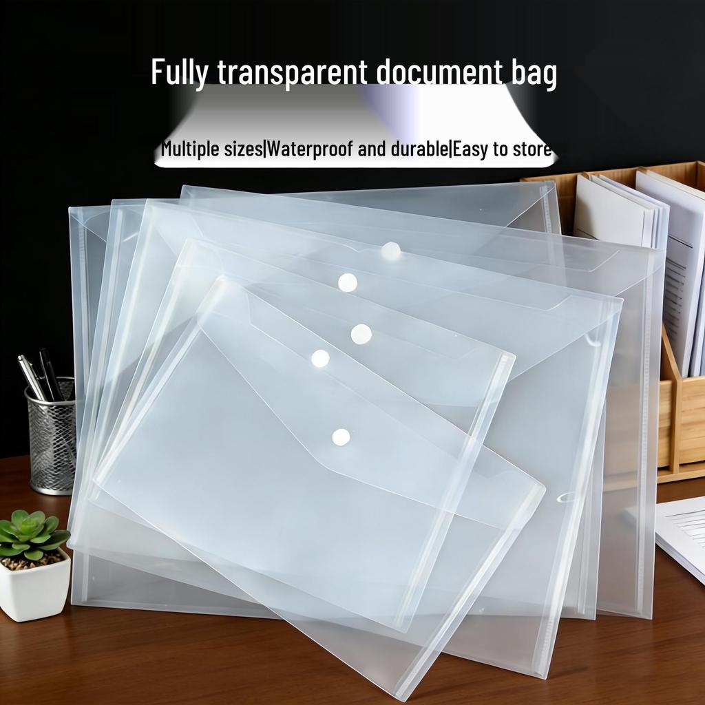 Transparent Large Capacity A4 File Bag with Snap Button
