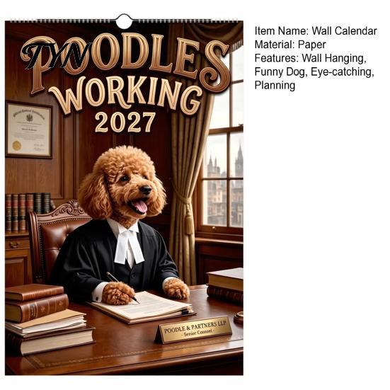 New Year Gift for Dog Lovers 2027 Funny Working Wall Calendar, Jan. 2027-Dec. 12 x Functional Memo Writing Pad 8 Inch Monthly Planner with Puppy
