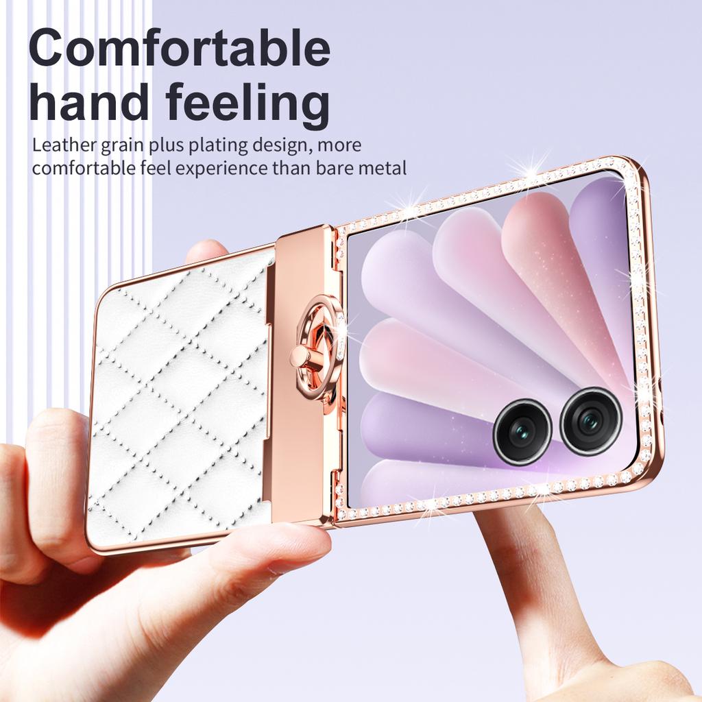 Чехол для Honor Magic V Flip 2 с кольцом-держателем, стразами, кожаной + ПК крышкой и пленкой для заднего экрана