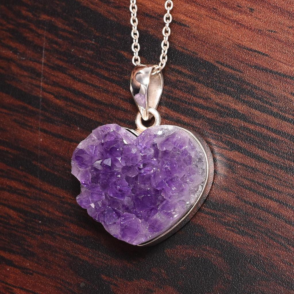 Stunning Raw Amethyst Druzy Necklace Pendant, 925 Sterling Silver Necklace, Handmade Silver Jewelry, Gift For Her