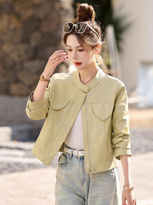 Женская бейсбольная куртка из натуральной кожи - Весна/Осень 2025, Овчина Хайнинг, Маленький размер, Короткое пальто.