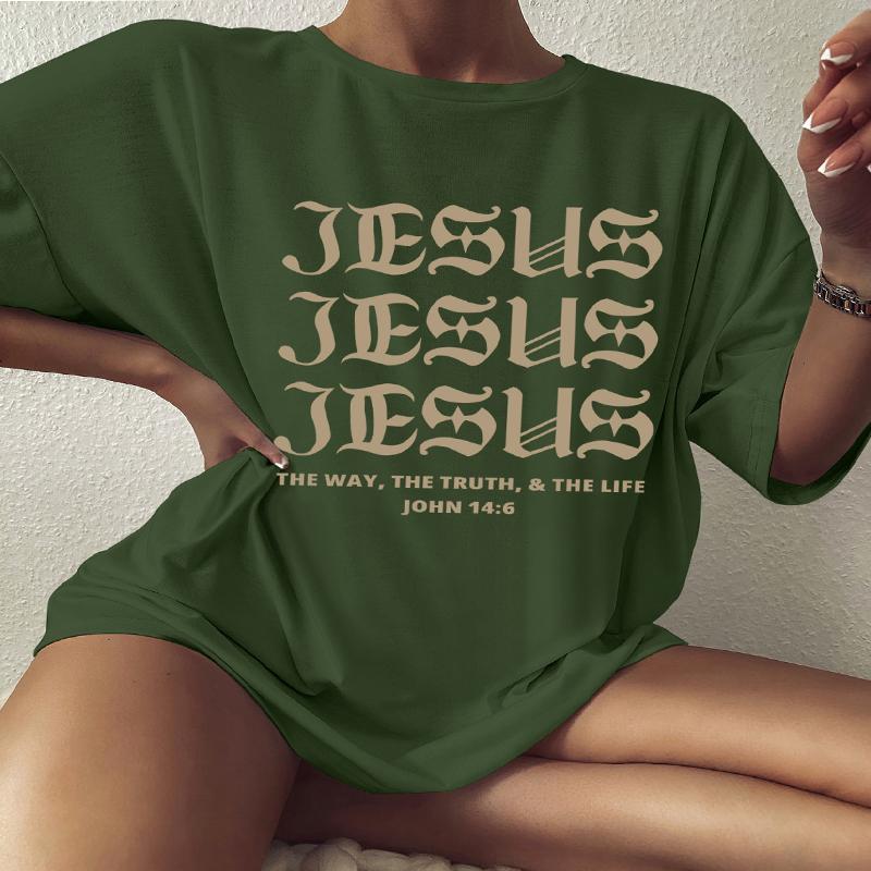 Футболка большого размера «Иисус Иисус Иисус», свободная футболка «Христианская вера», женская повседневная хлопковая эстетичная летняя стильная футболка