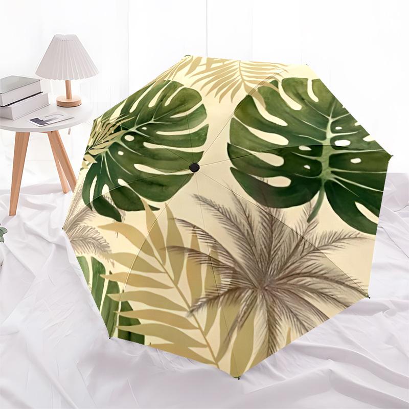 1pc Tropical Leaves Automatic Open/close Umbrella, 8-Rib sturdy structure, Auto Folding/Opening, Portable Travel Umbrella for Women,088