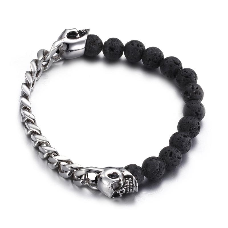 Source Jewelry Integrity Pass Браслет из нержавеющей стали с бусинами в виде черепа и Будды из вулканического камня