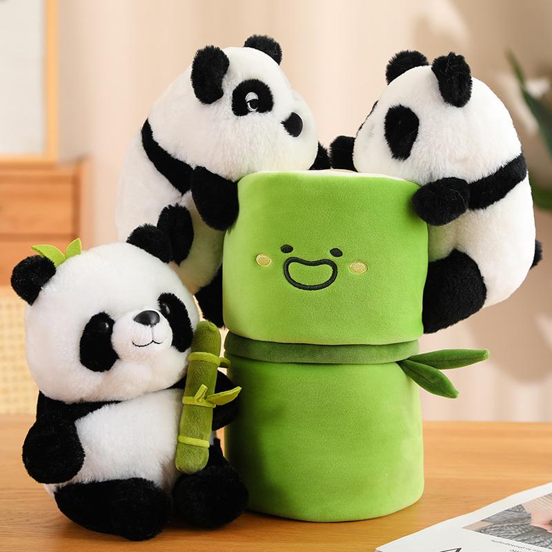 Stuffed Climbing Hug On The Bamboo Toy Creative Panda Doll Hiding In A Bamboo Plush Cushion Birthday